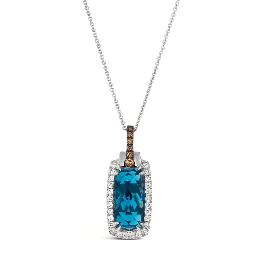 14K WHITE GOLD DIAMOND LONDON BLUE TOPAZ PENDANT