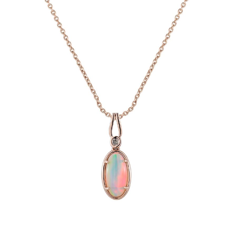 14K STRAWBERRY GOLD DIAMOND OPAL PENDANT