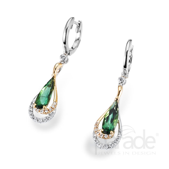 Pear-Shaped Green Tourmaline & Diamond Hoop Earrings