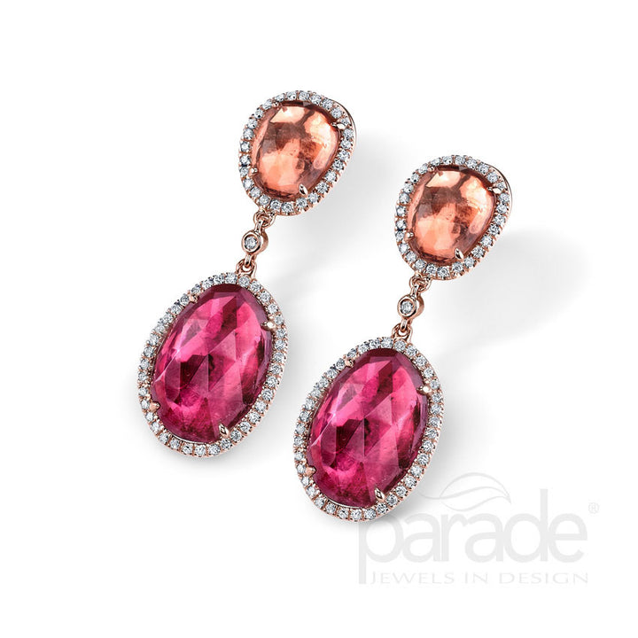 Peach & Pink Tourmaline with Diamond Earrings