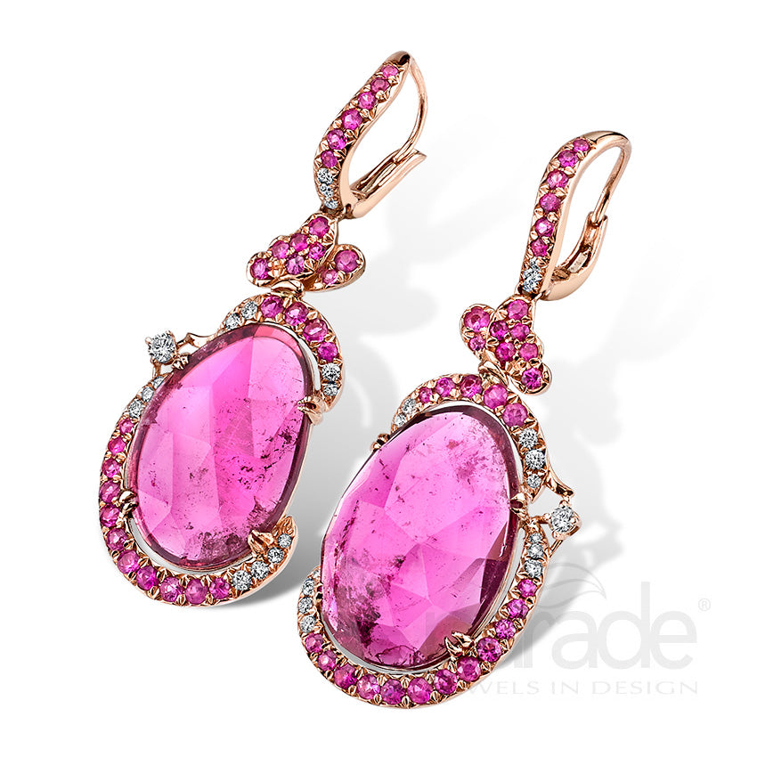Rubellite Tourmaline, Pink Sapphire & Diamond Earrings