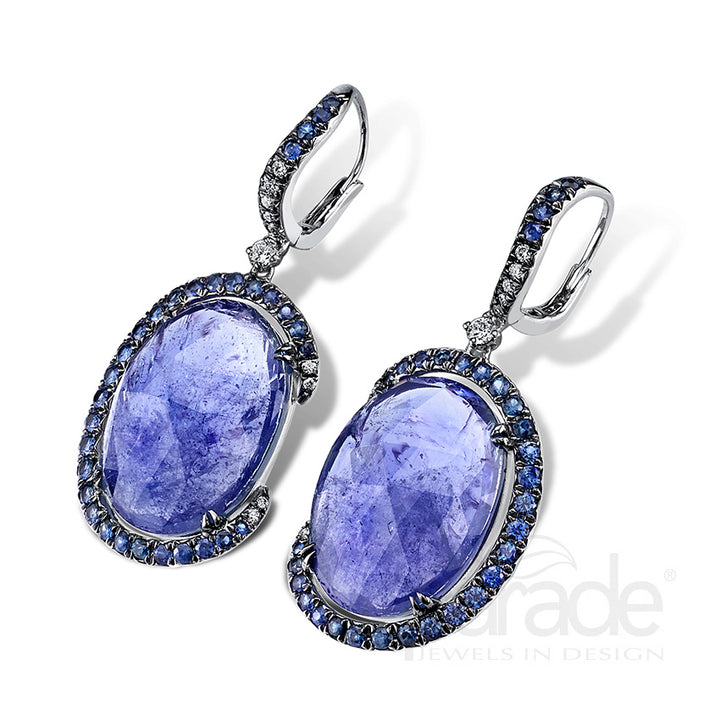 Tanzanite, Blue Sapphire & Diamond Dangle Earrings