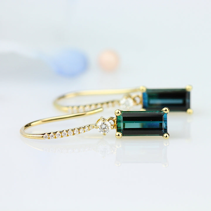 Blue-Green Tourmaline Dangle Earrings