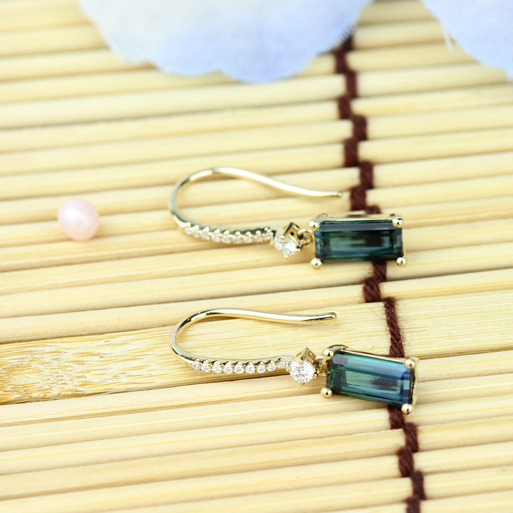 Blue-Green Tourmaline Dangle Earrings