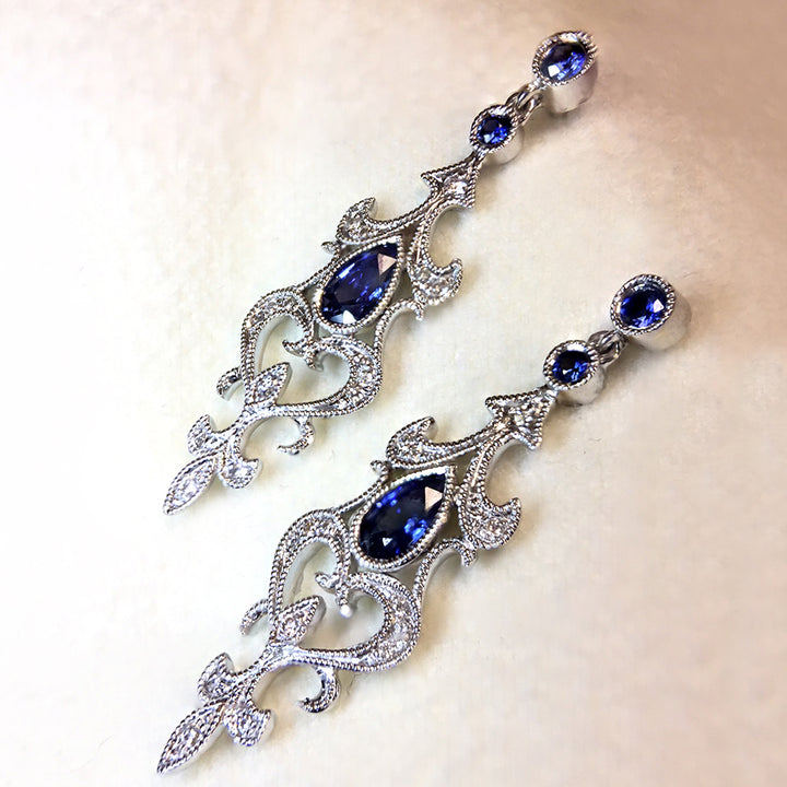 Blue Sapphire & Diamond Earrings