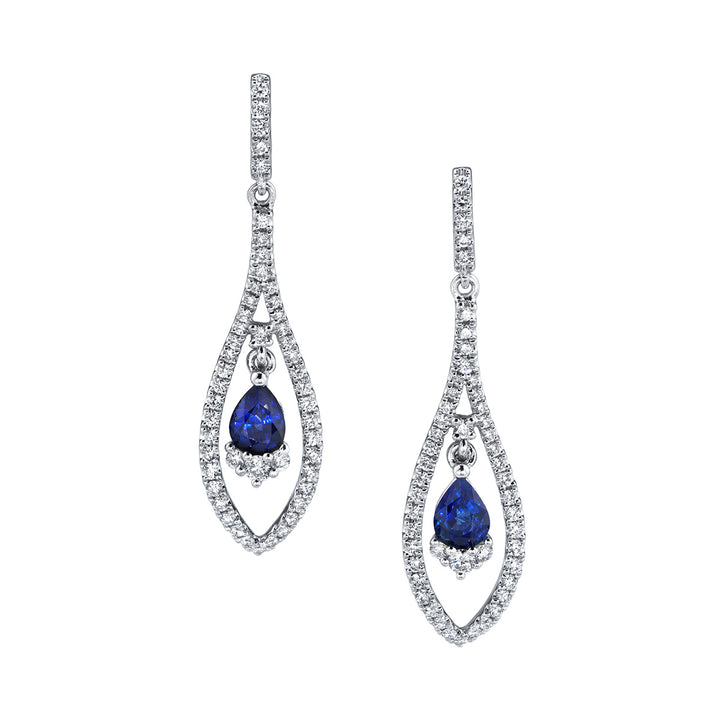 Pear-Shaped Blue Sapphire & Diamond Dangle Earrings