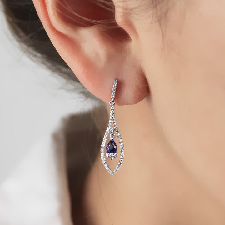 Pear-Shaped Blue Sapphire & Diamond Dangle Earrings