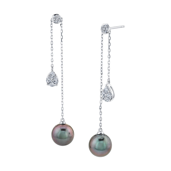 Peacock Pearl & Diamond Cluster Dangle Earrings