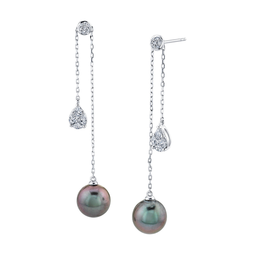 Peacock Pearl & Diamond Cluster Dangle Earrings