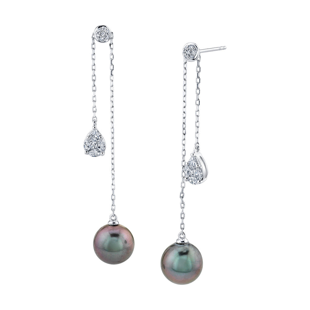 Peacock Pearl & Diamond Cluster Dangle Earrings
