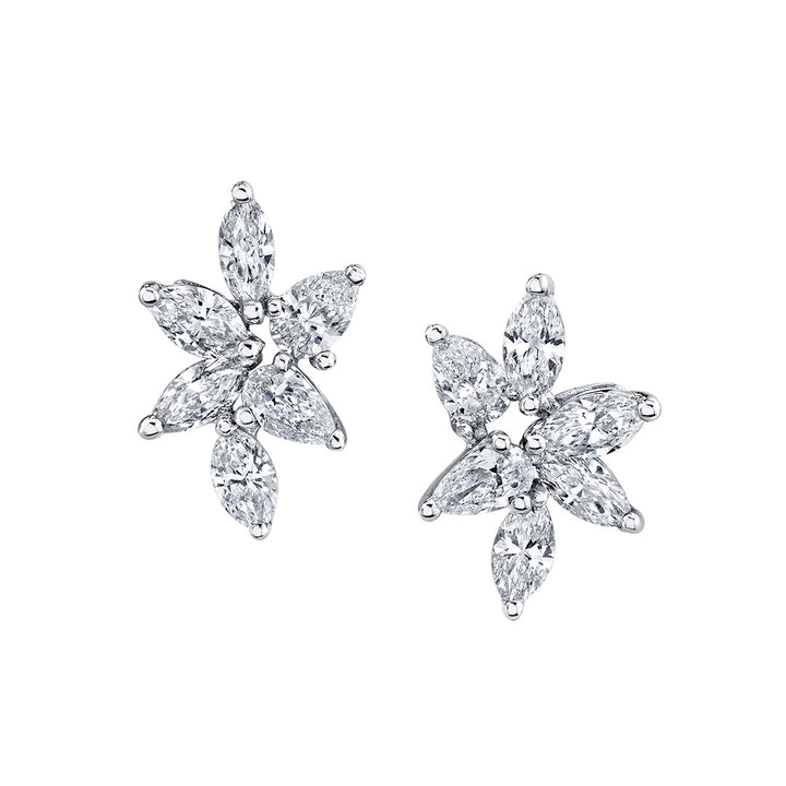 Pear-Shaped Diamond Floral Stud Earrings