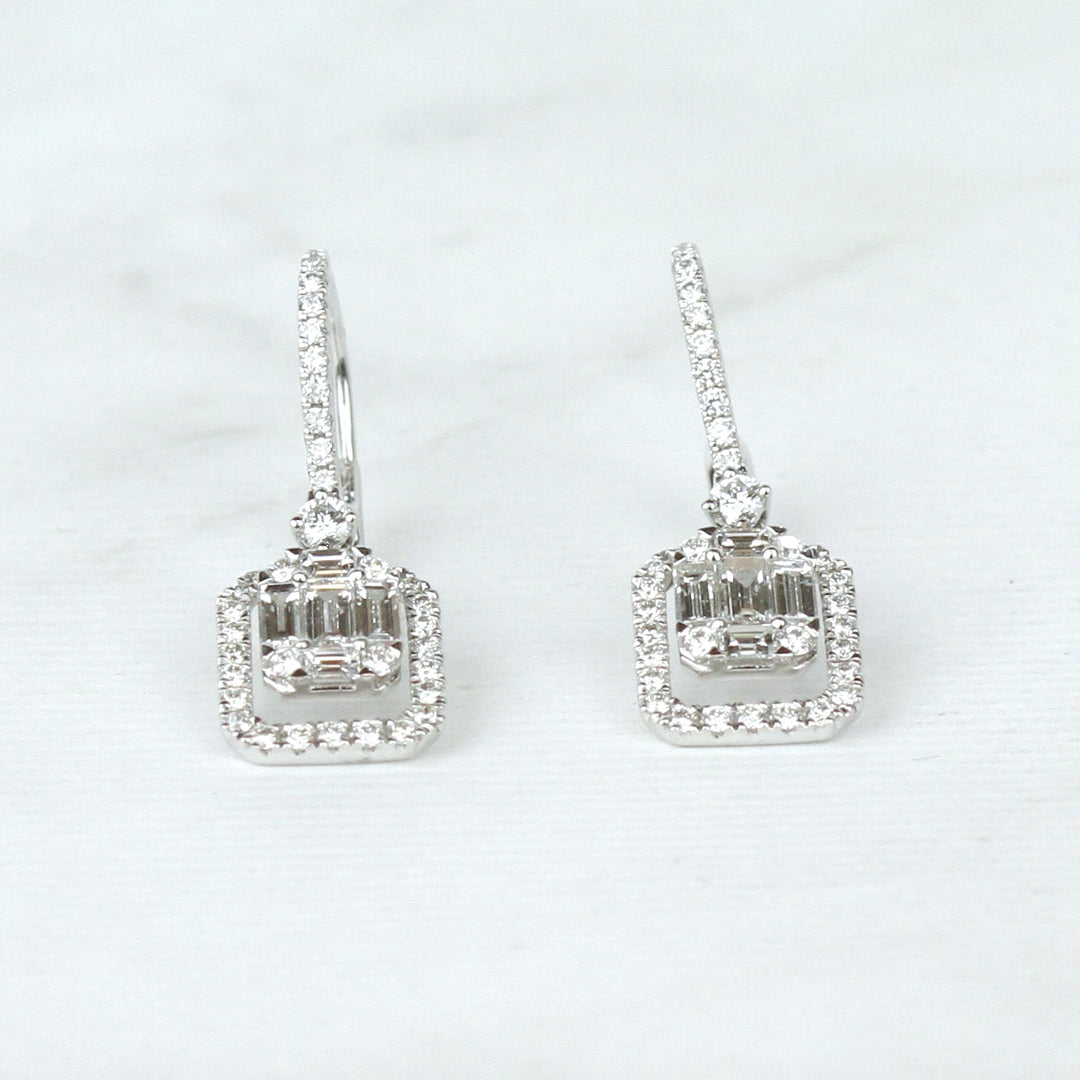 Round Diamond Cluster Drop Earrings