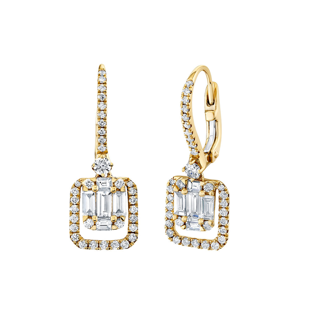 Round Diamond Cluster Drop Earrings