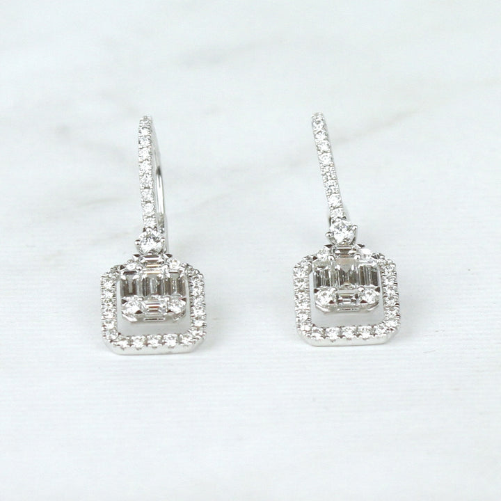 Round Diamond Cluster Drop Earrings