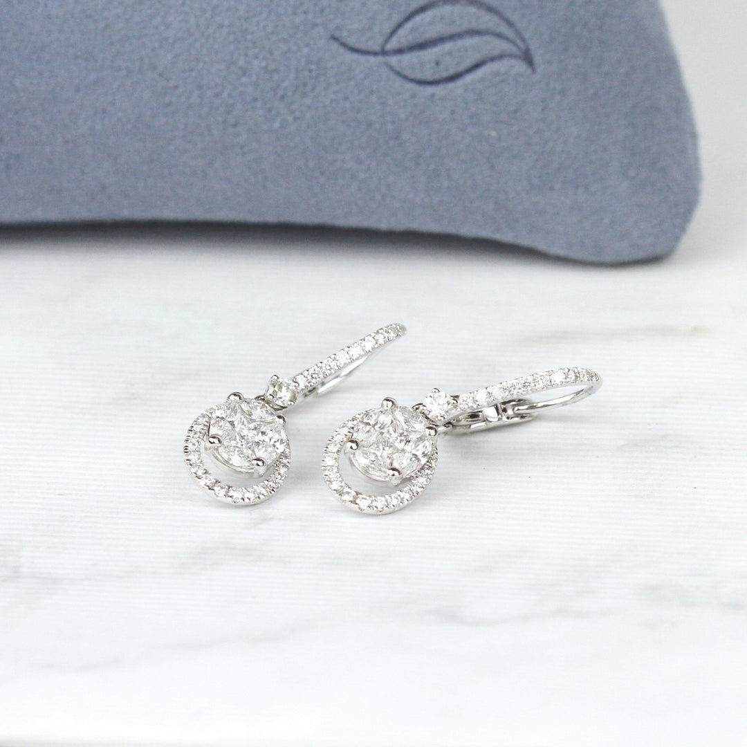 Oval Diamond Halo Drop Earrings