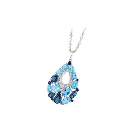 14KT Gold Blue Topaz & Sapphire Necklace