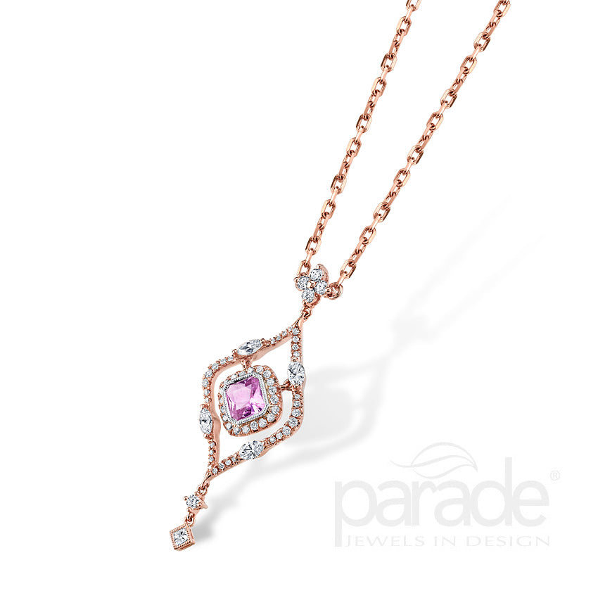 Princess-Cut Pink Sapphire & Diamond Necklace
