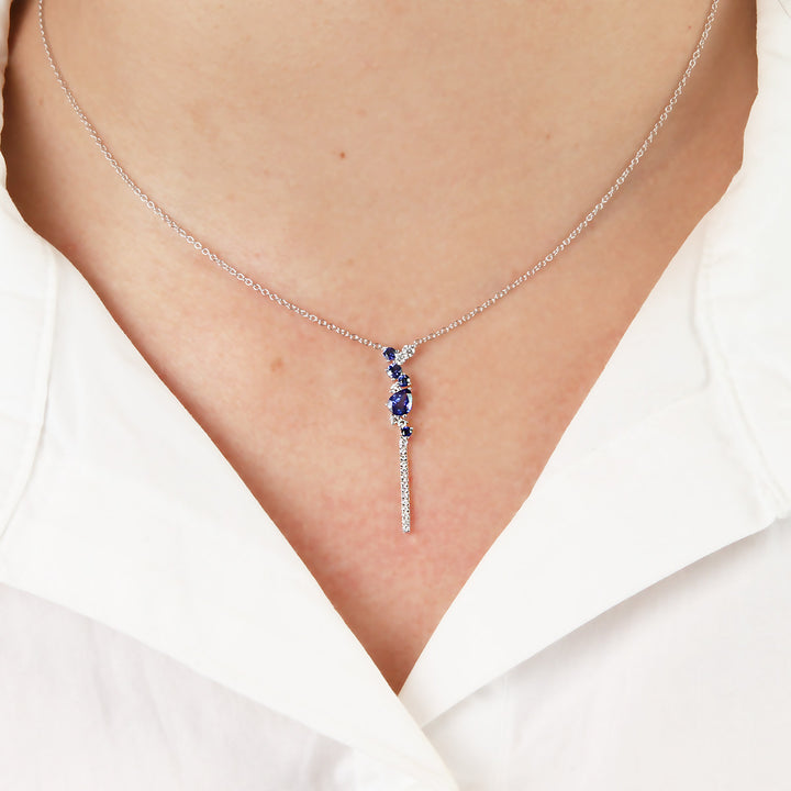Blue Sapphire & Diamond Bar Necklace