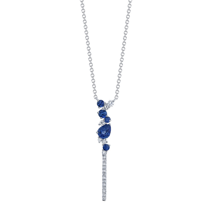 Blue Sapphire & Diamond Bar Necklace