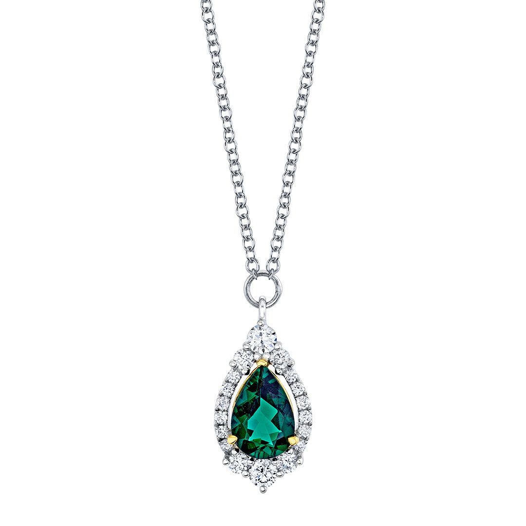 Green Tourmaline & Diamond Halo Necklace