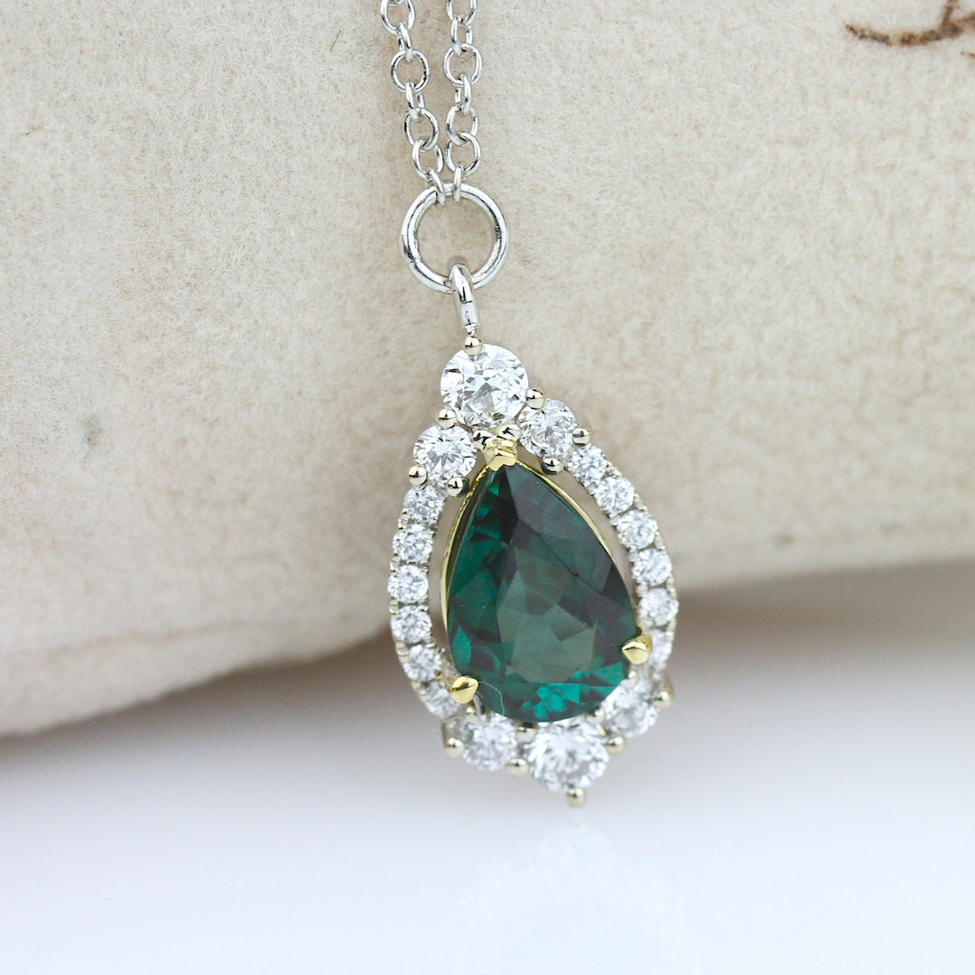 Green Tourmaline & Diamond Halo Necklace