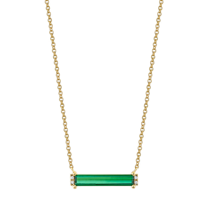Blue-Green Tourmaline & Diamond Bar Necklace