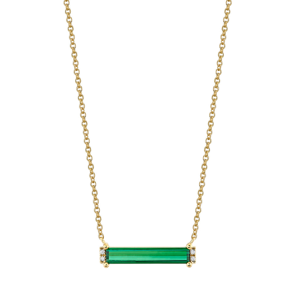Blue-Green Tourmaline & Diamond Bar Necklace