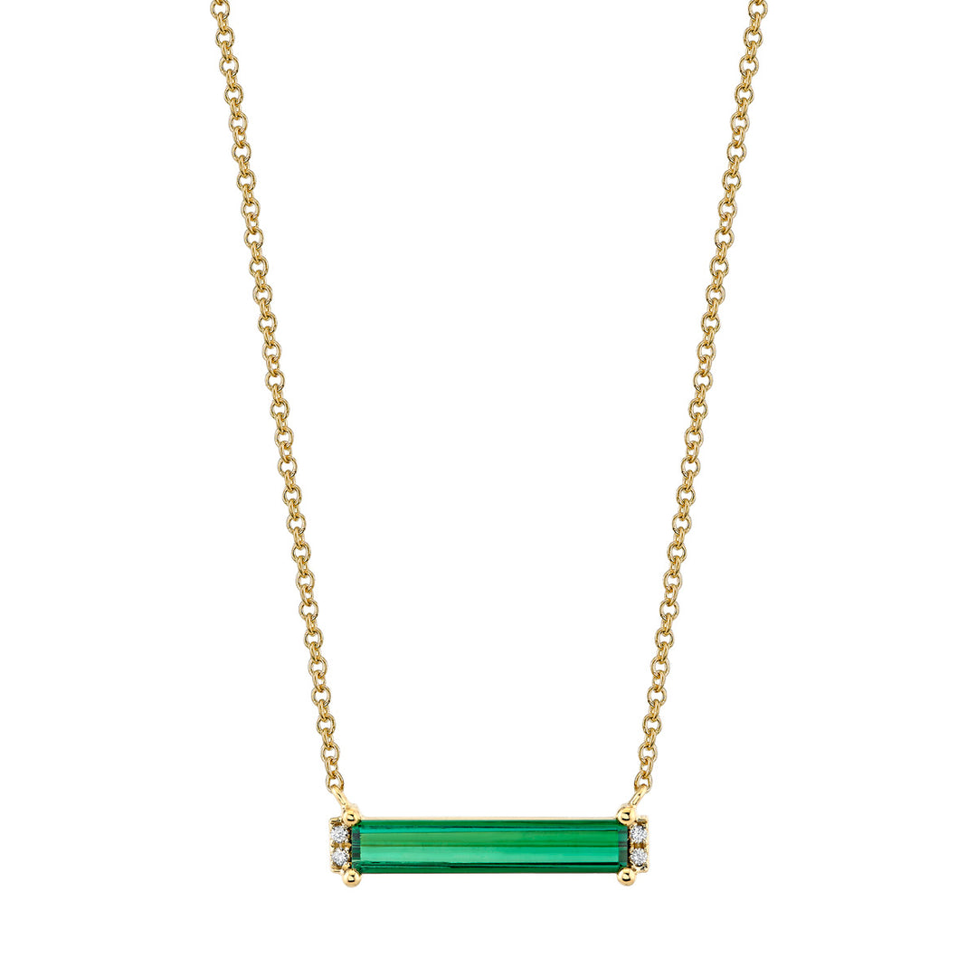 Blue-Green Tourmaline & Diamond Bar Necklace