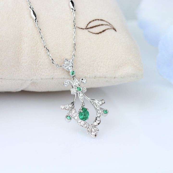 Emerald & Diamond Art Deco Necklace