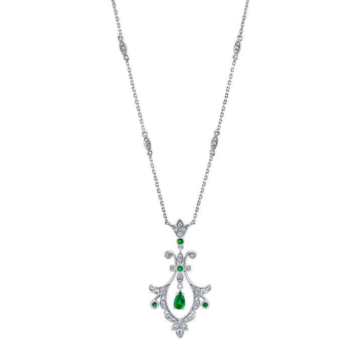 Emerald & Diamond Art Deco Necklace