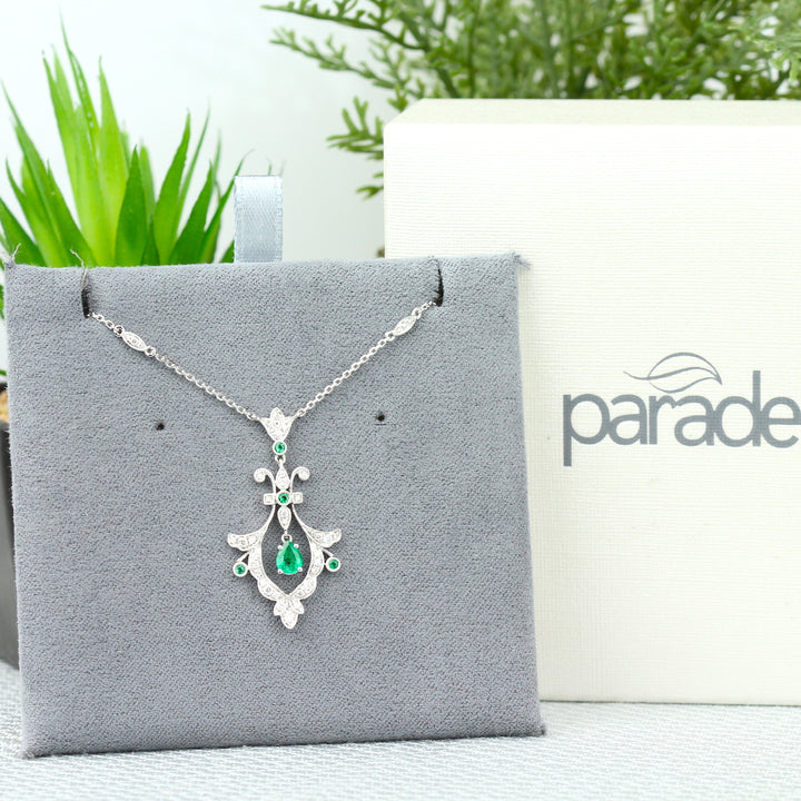 Emerald & Diamond Art Deco Necklace