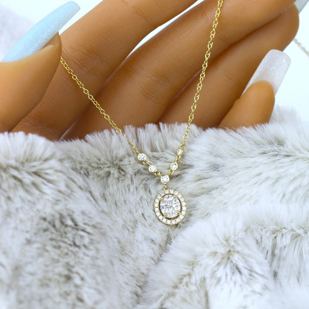 Oval Diamond Cluster Necklace