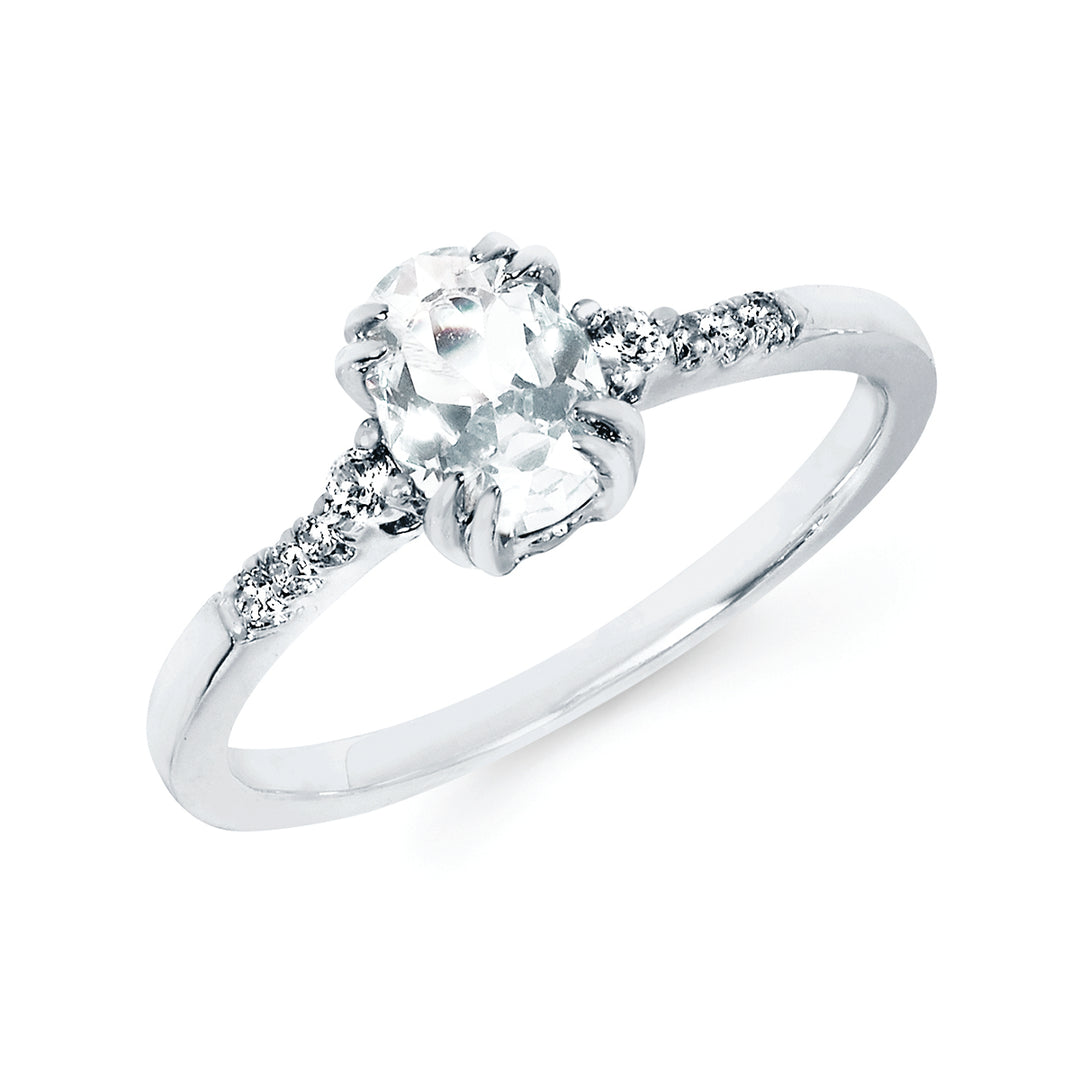 10KT.09CT(8)DIA/7X5OV CREATED WHITE SAPP LDS RG