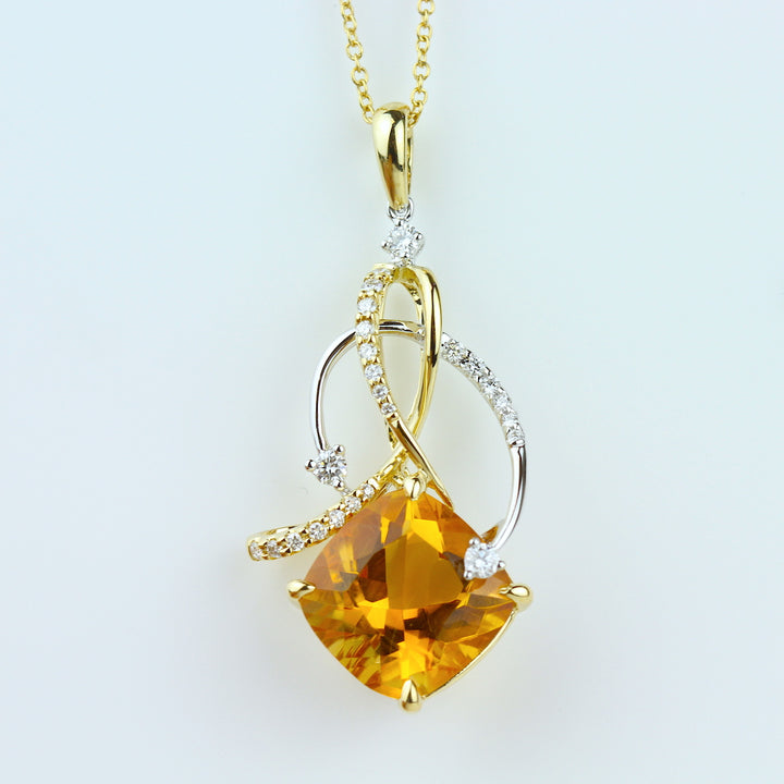 Cushion-Cut Citrine & Diamond Pendant