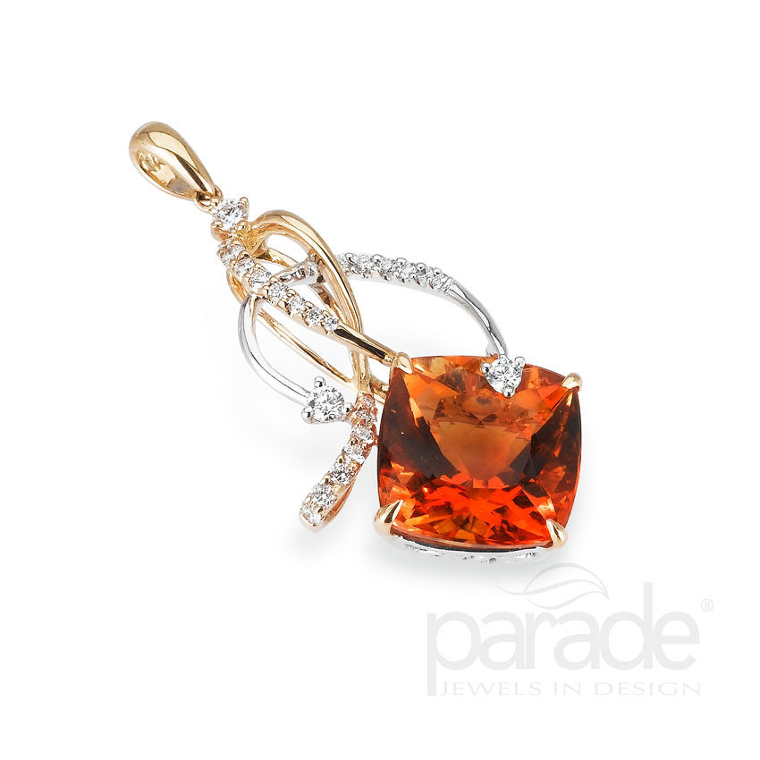 Cushion-Cut Citrine & Diamond Pendant