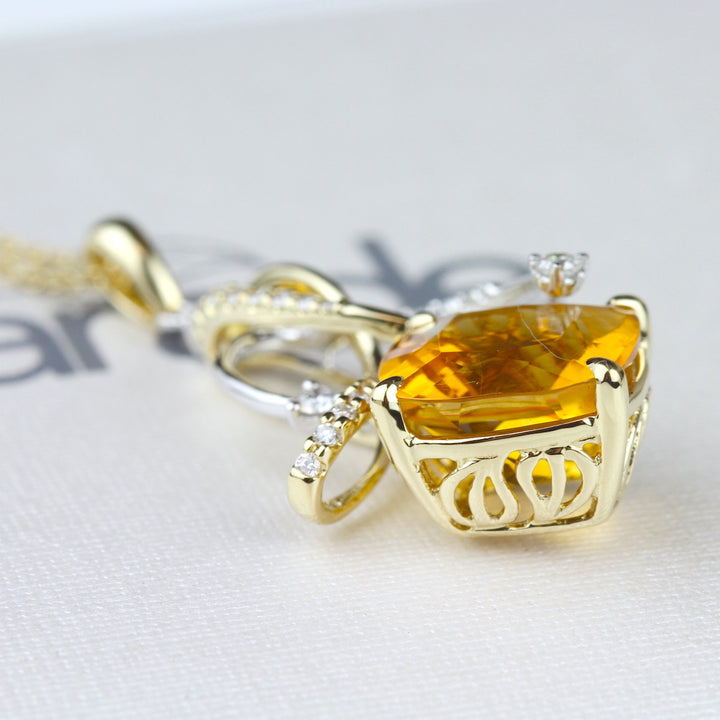 Cushion-Cut Citrine & Diamond Pendant