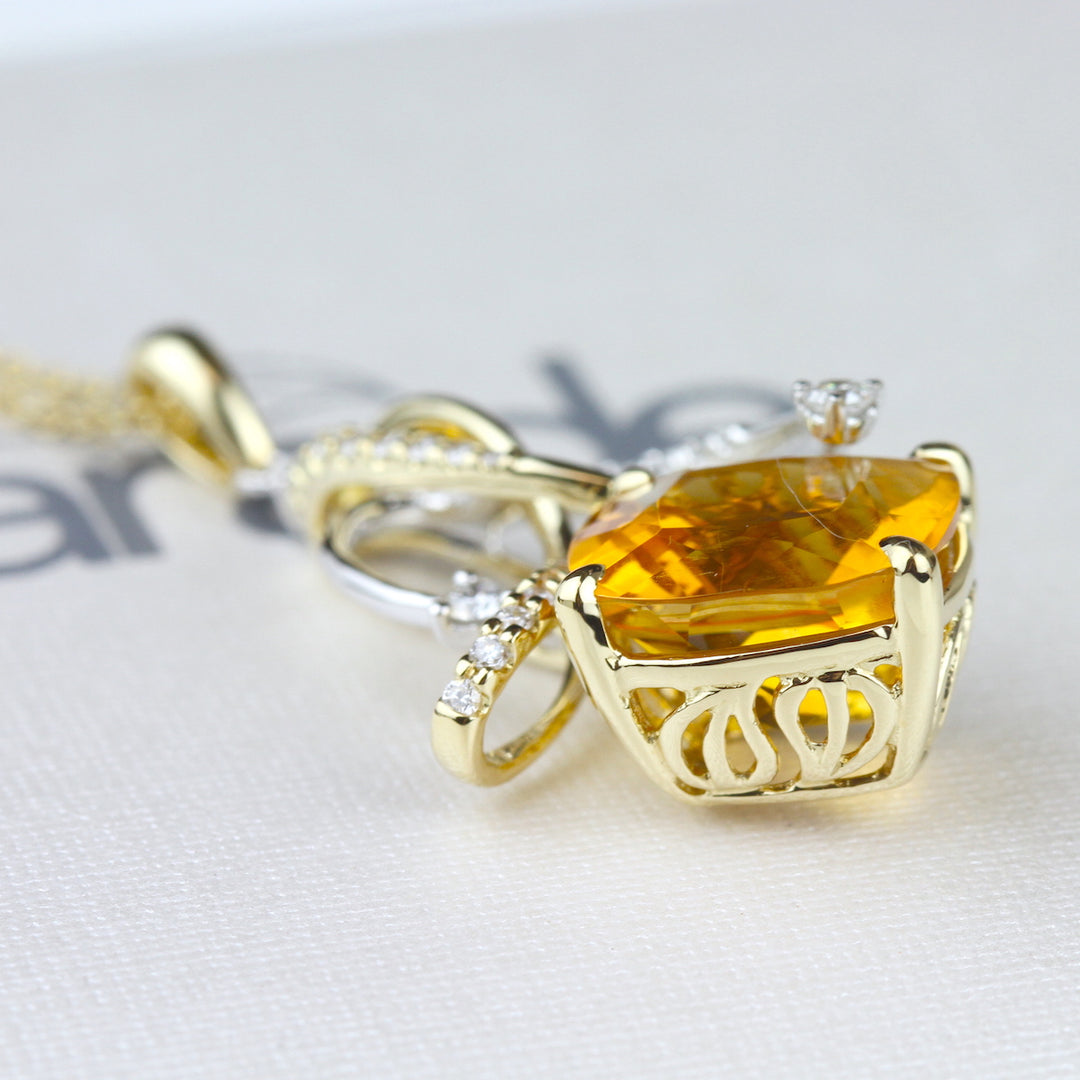 Cushion-Cut Citrine & Diamond Pendant