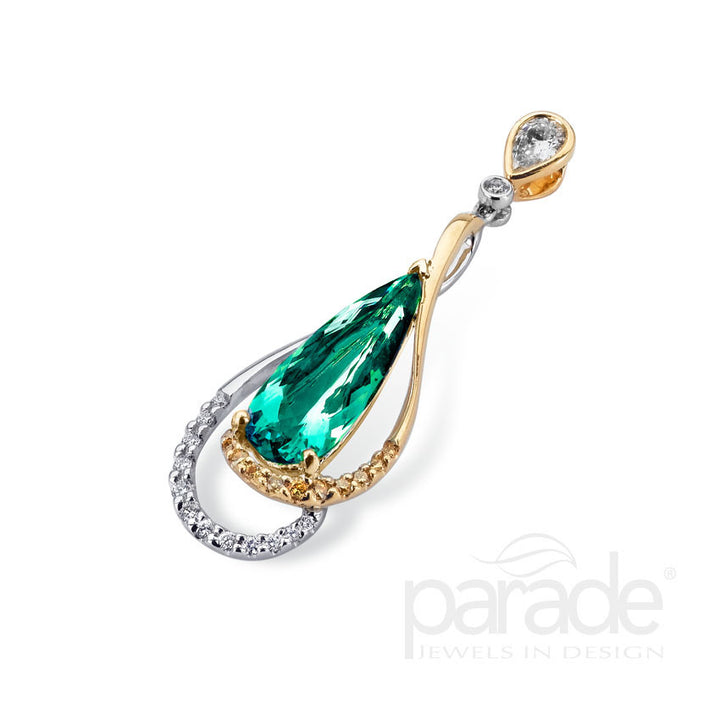 Pear-Shaped Green Tourmaline & Diamond Pendant