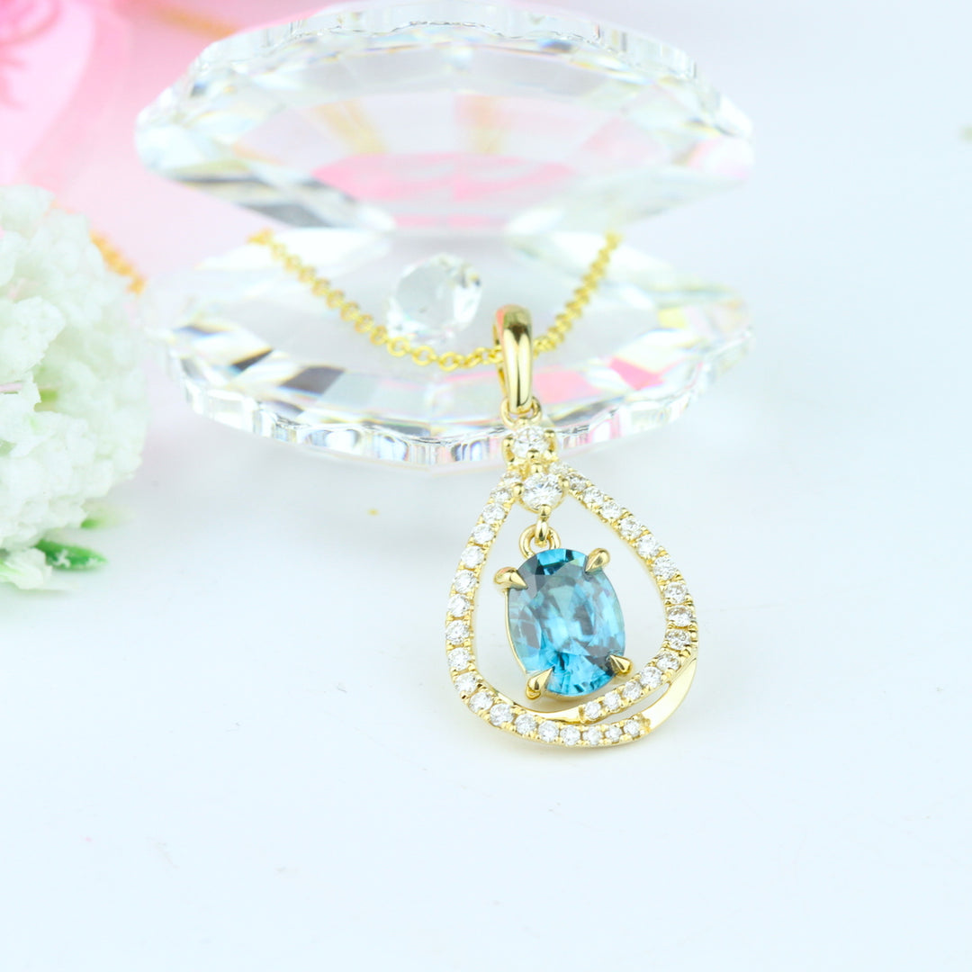 Aquamarine Halo Pendant