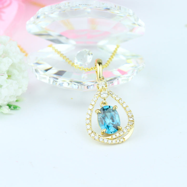Aquamarine Halo Pendant