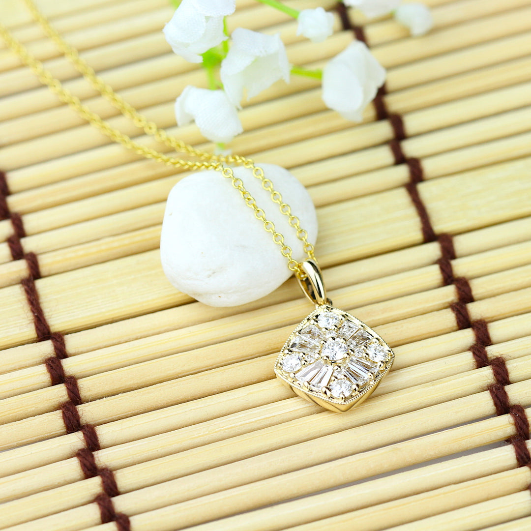 Round & Baguette Diamond Cluster Pendant