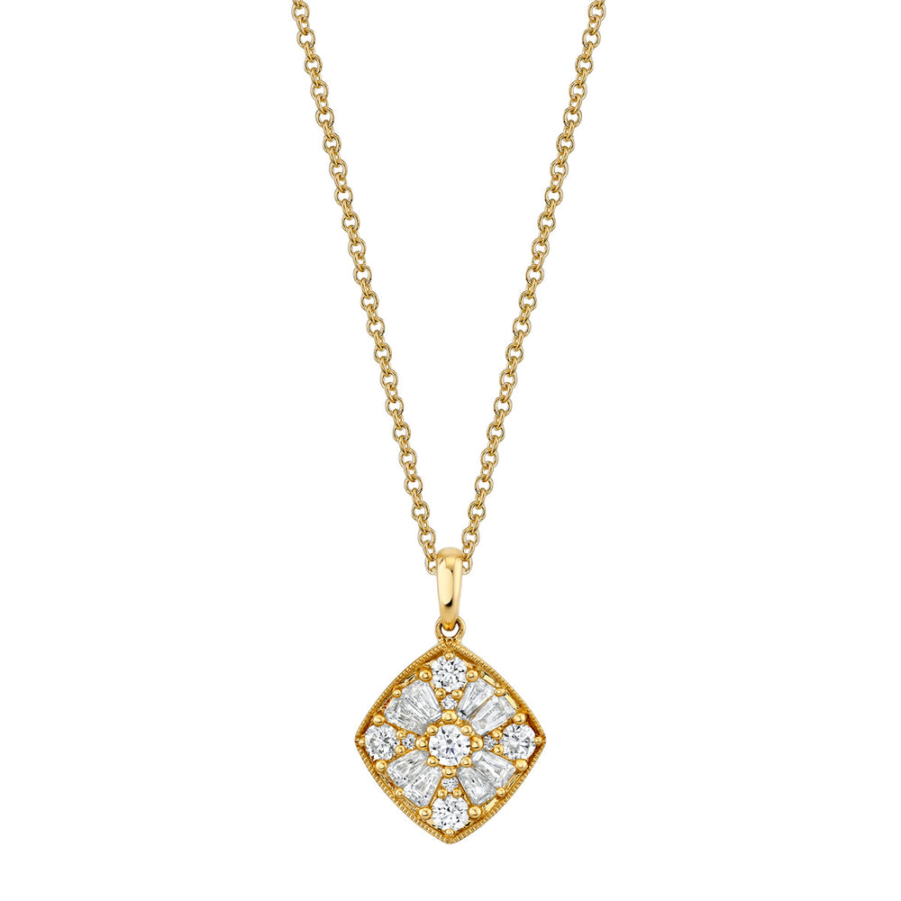 Round & Baguette Diamond Cluster Pendant