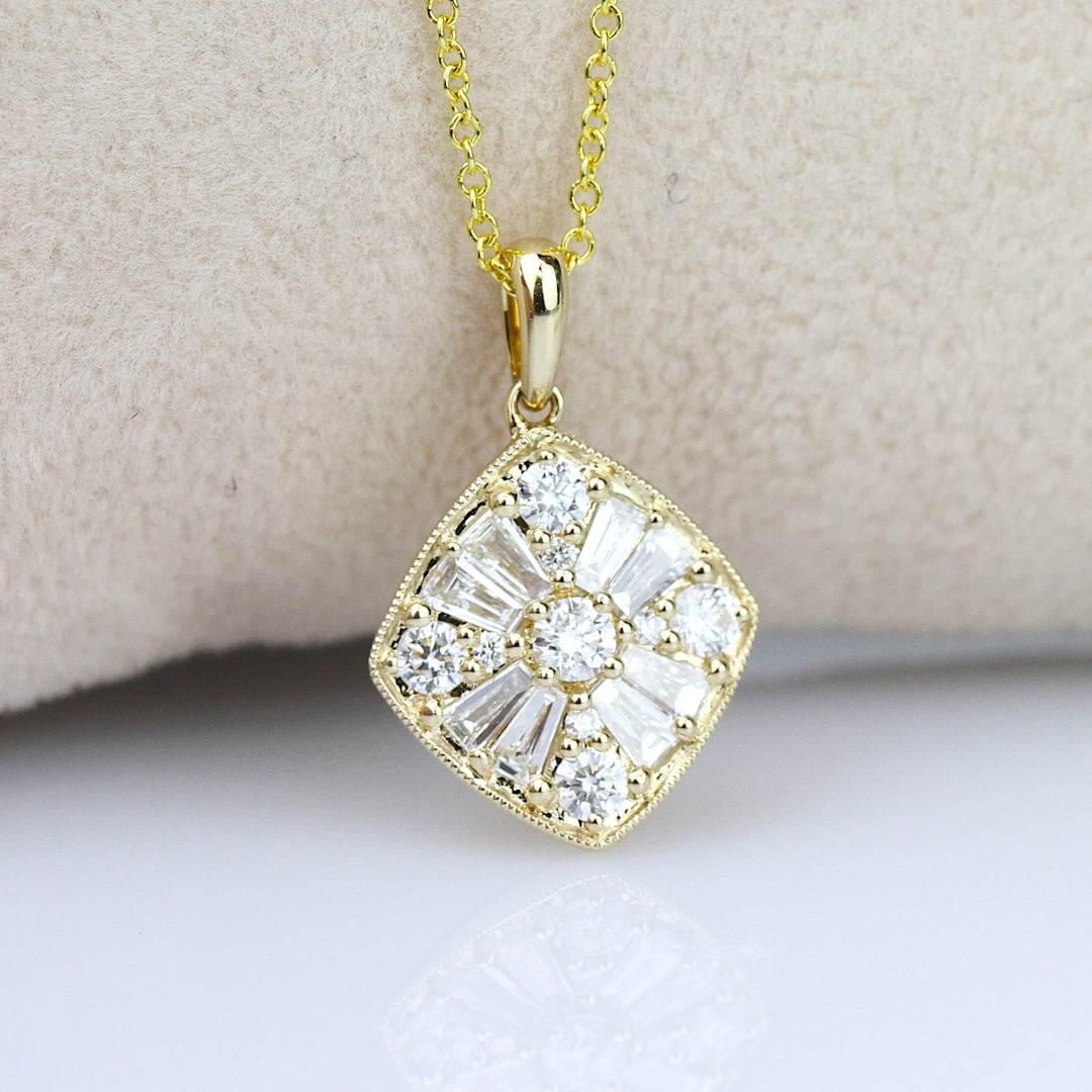 Round & Baguette Diamond Cluster Pendant