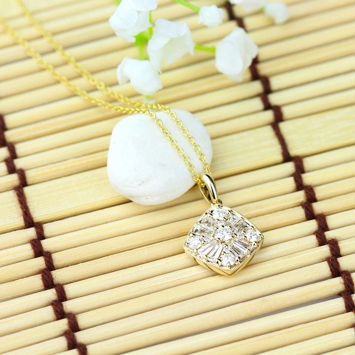 Round & Baguette Diamond Cluster Pendant