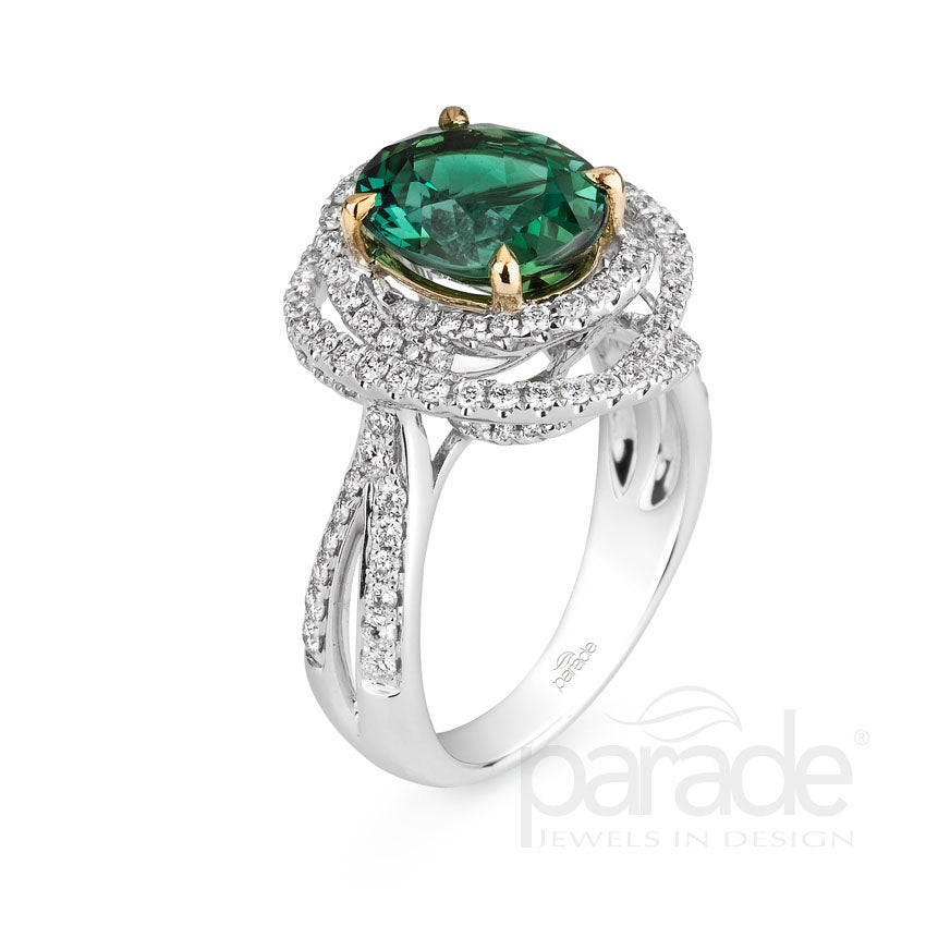 3.19 Carat Green Tourmaline & Diamond Engagement Ring