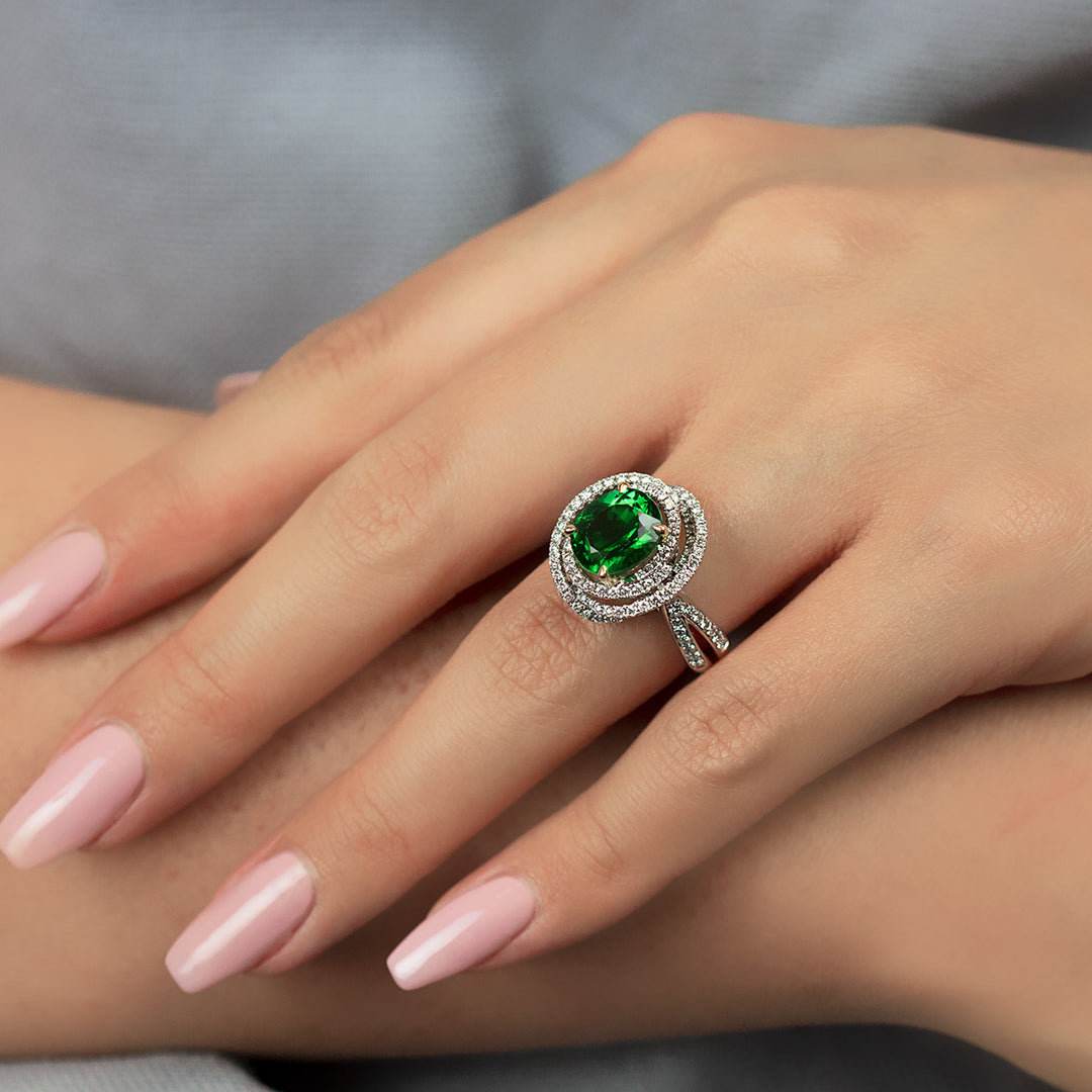 3.19 Carat Green Tourmaline & Diamond Engagement Ring