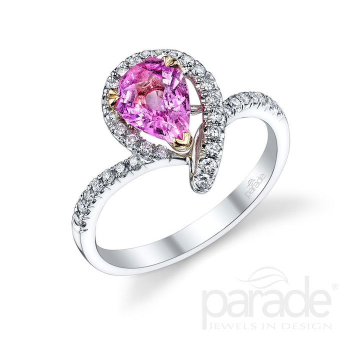 Pear-Shaped Pink Sapphire & Diamond Halo Engagement Ring