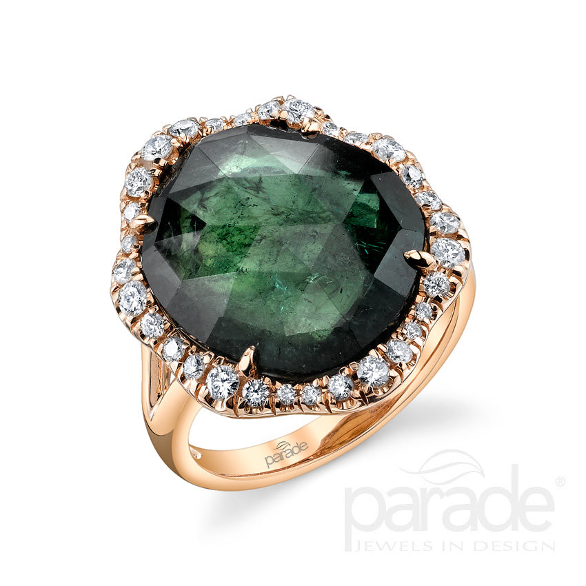 Green Tourmaline & Diamond Engagement Ring