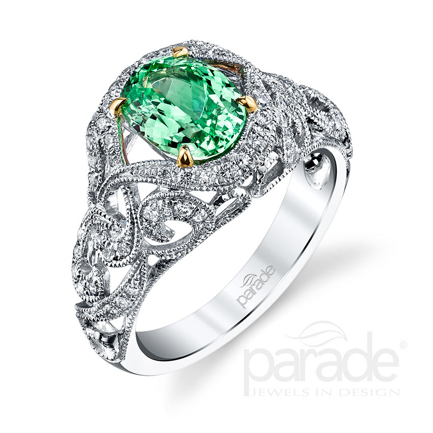 1.14 Carat Tsavorite Milgrain Engagement Ring