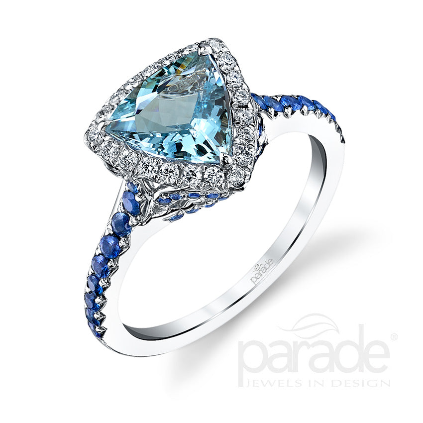 Aquamarine, Blue Sapphire & Diamond Engagement Ring